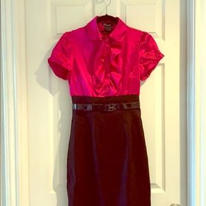 Fuchsia Pink and Black Mini Dress